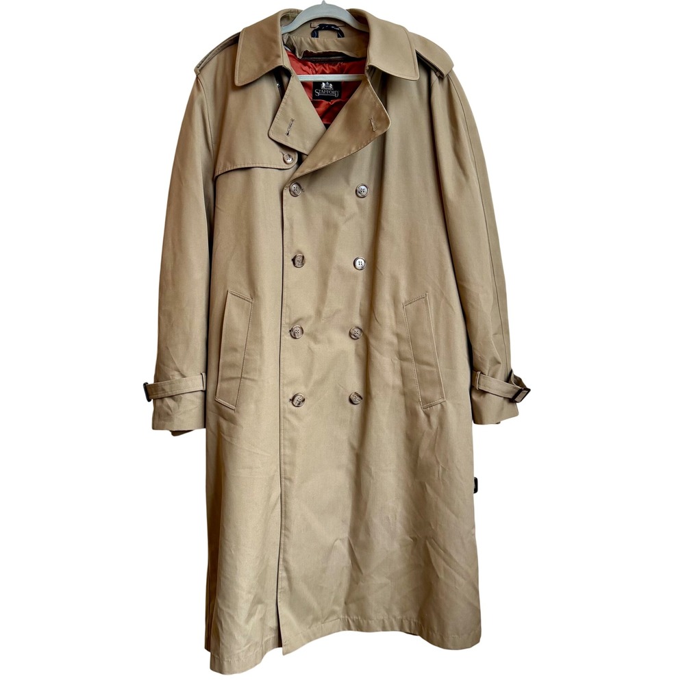 Stafford Lined Trench Coat Khaki Size 44 Double Breasted Belted Vintage‎ Korea